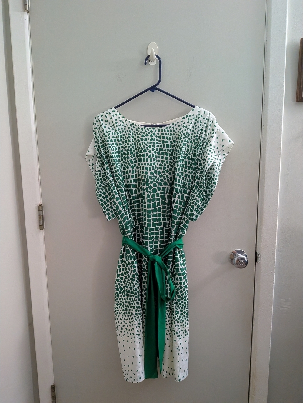 Eliza J Green White Mosaic Print Tie-Waist Shift Dress Mod Avant-Garde Sz 14W